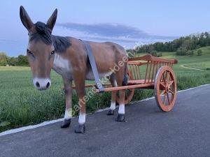 Deko Esel Gartenfigur lebensgross mit Wagen