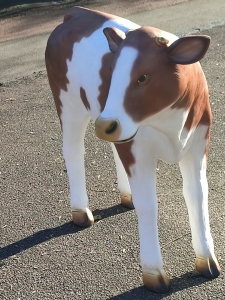 Deko Kalb lebensgross, für den Garten, braun-weiss, 121cm lang