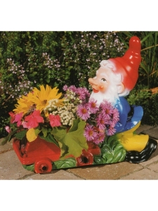 Gartenzwerg mit Lore als Blumentopf, 37 cm hoch 1