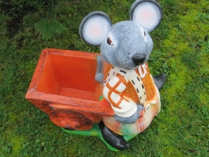 Deko Maus Figur mit Wagen als Pflanzentopf, 50 cm hoch