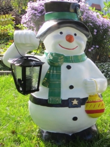 LED Schneemann Schwarz-Grün, 65 cm hoch, mit Laterne