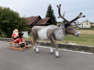 Deko Weihnachtsmann Schlitten und Rentier 3,5 Meter lang