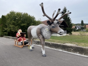 lebensgrosser Weihnachtsmann mit Schlitten, Deko Rentier 4